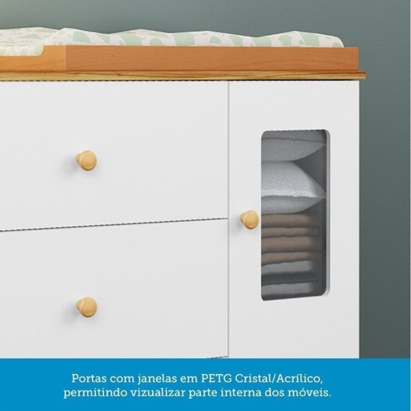 Encontraproduto.com.br - Quarto de Bebê Completo Guarda-roupa e Cômoda com Janelas e Berço 100% Mdf Ravy Espresso Móveis Branco Brilho/Amêndoa