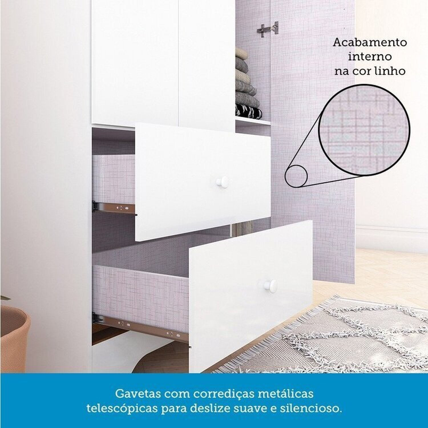 Encontraproduto.com.br - Quarto de Bebê Completo Guarda-roupa e Cômoda e Berço Minicama 100% Mdf Ravy Espresso Móveis Branco Brilho