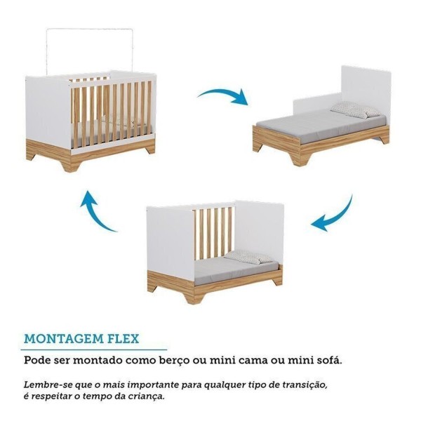 Encontraproduto.com.br - Quarto de Bebê Completo Guarda-roupa e Cômoda e Berço Minicama 100% Mdf Ravy Espresso Móveis Branco Brilho/Amêndoa
