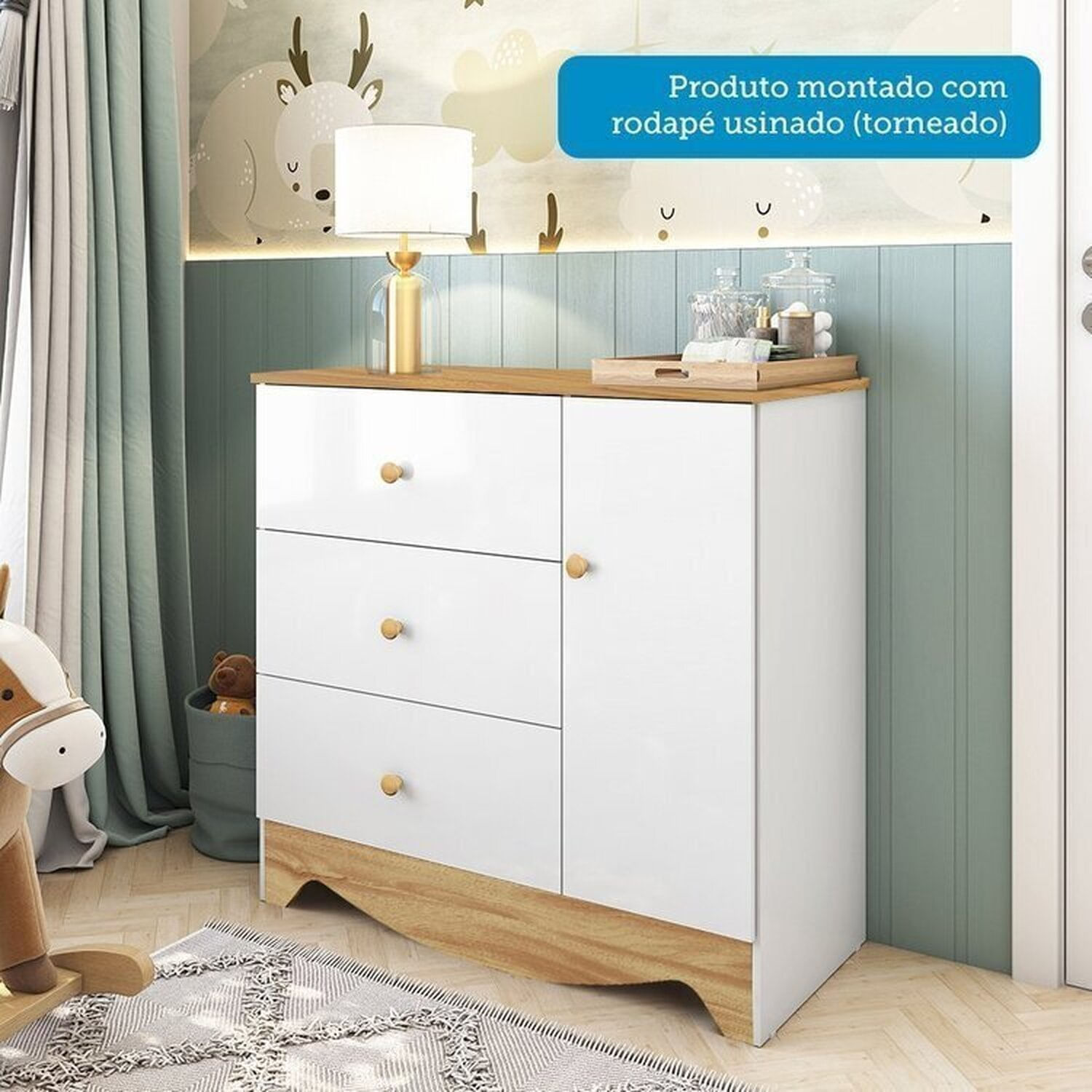 Encontraproduto.com.br - Quarto de Bebê Completo Guarda-roupa e Cômoda e Berço Minicama 100% Mdf Ravy Espresso Móveis Branco Brilho/Amêndoa