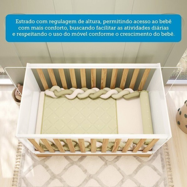 Encontraproduto.com.br - Quarto de Bebê Completo Guarda-roupa e Cômoda e Berço Minicama 100% Mdf Ravy Espresso Móveis Branco Brilho/Amêndoa