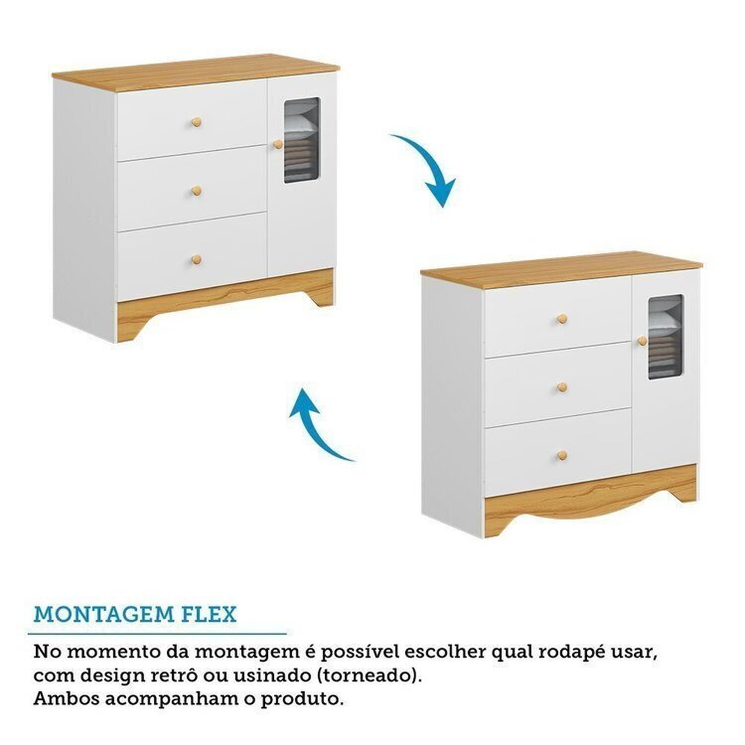 Encontraproduto.com.br - Quarto Infantil com Guarda roupa 3 Portas e Cômoda com Janelas 100% Mdf Cocada Espresso Móveis Branco Brilho/Amêndoa