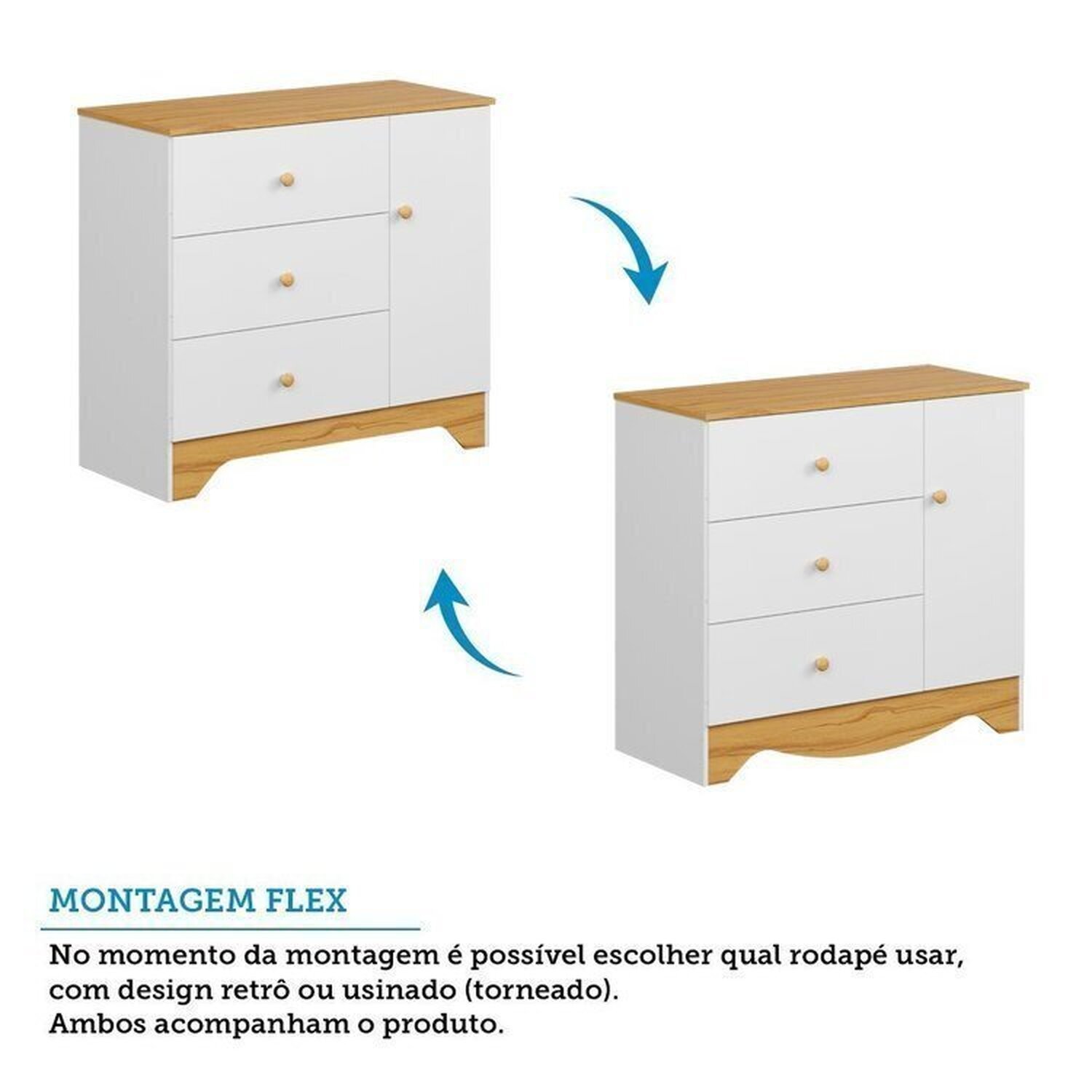 Encontraproduto.com.br - Quarto Infantil com Guarda-roupa 3 Portas e Cômoda com Janelas 100% Mdf Cocada Espresso Móveis Branco Brilho/Amêndoa