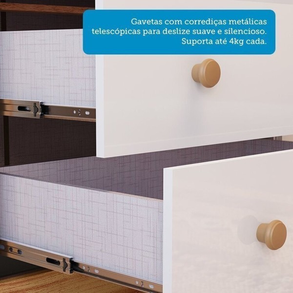 Encontraproduto.com.br - Quarto Infantil com Guarda-roupa 3 Portas e Cômoda com Janelas 100% Mdf Cocada Espresso Móveis Branco Brilho/Amêndoa