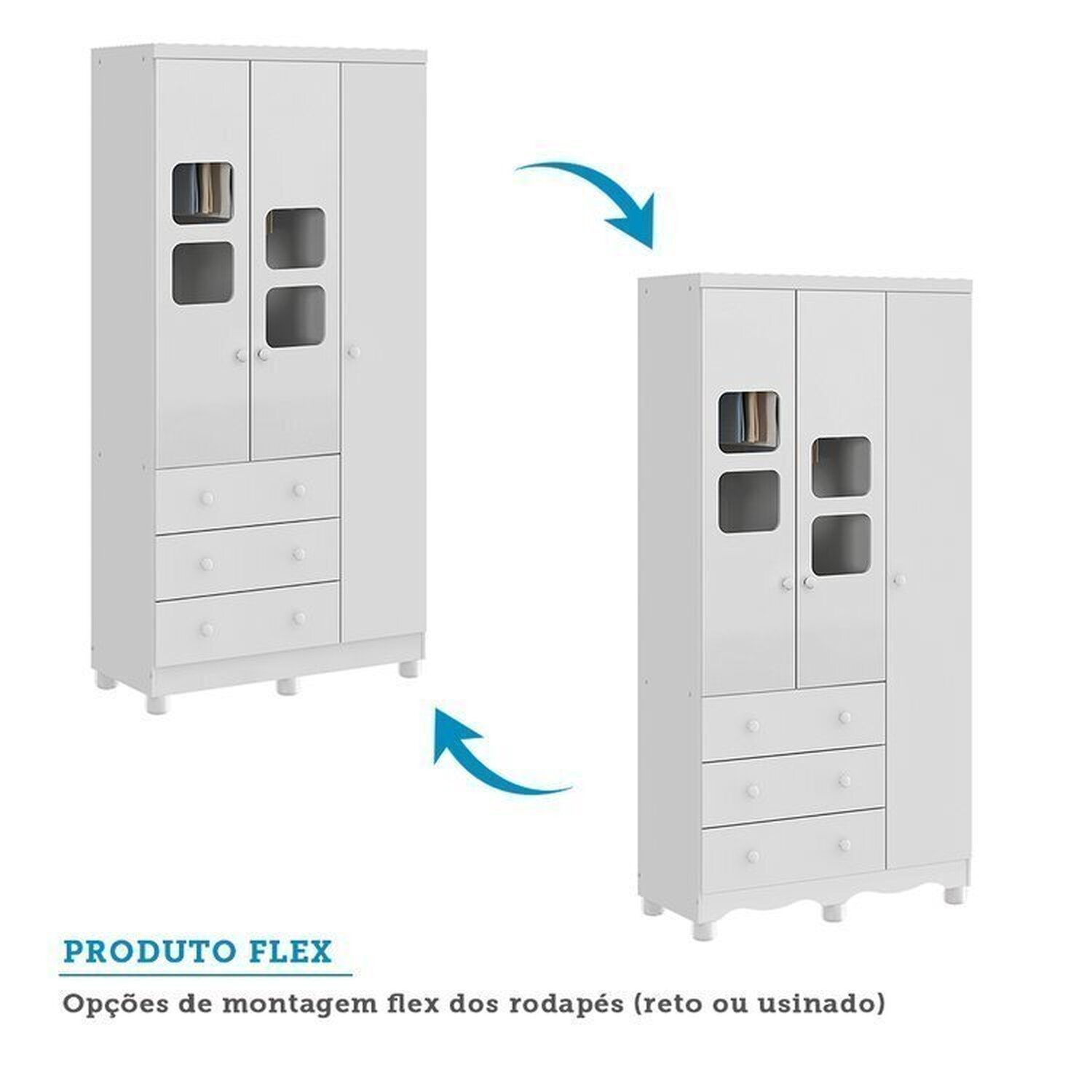Encontraproduto.com.br - Quarto de Bebê com Guarda Roupa e Cômoda com Janelas e Berço Americano Nina 100% Mdf Espresso Móveis/ Branco Brilho