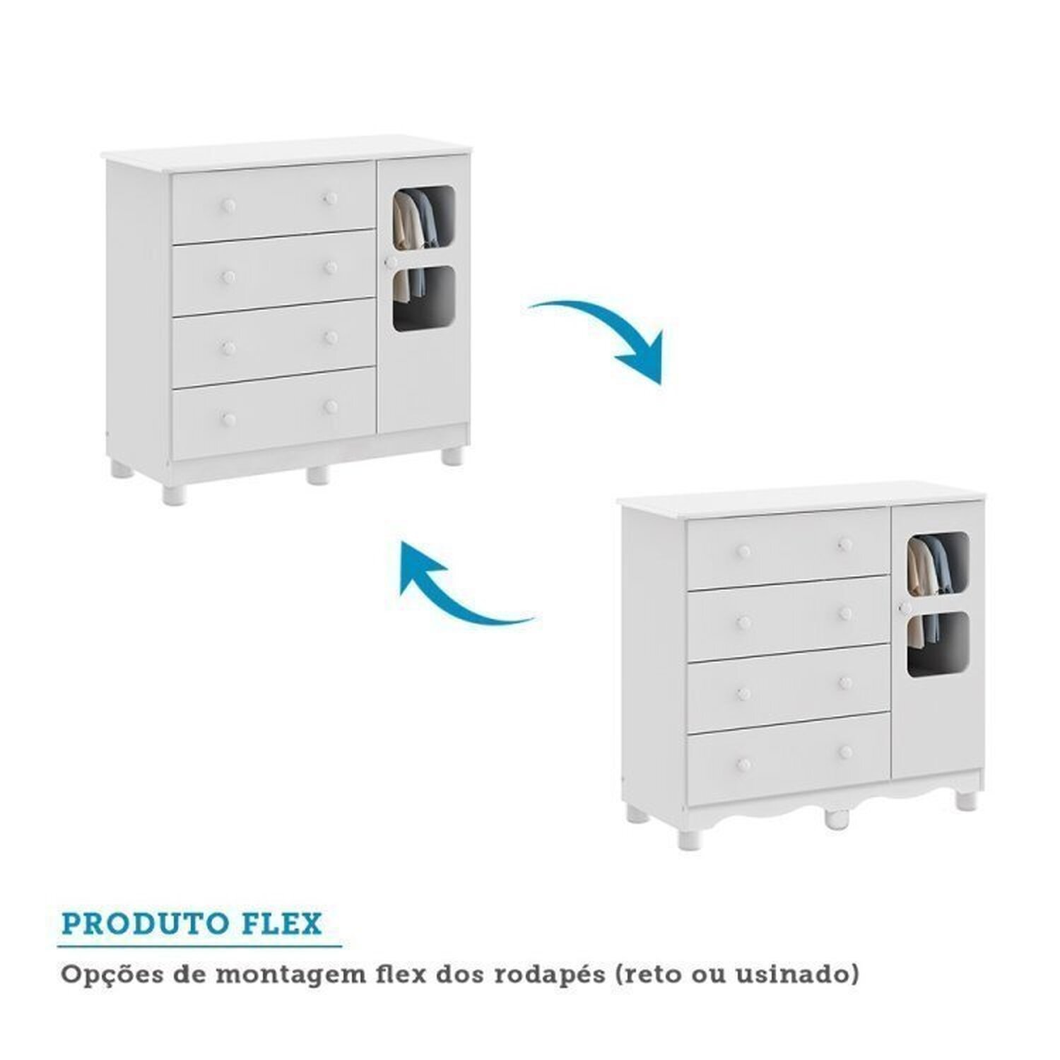 Encontraproduto.com.br - Quarto de Bebê com Guarda Roupa e Cômoda com Janelas e Berço Americano Nina 100% Mdf Espresso Móveis/ Branco Brilho