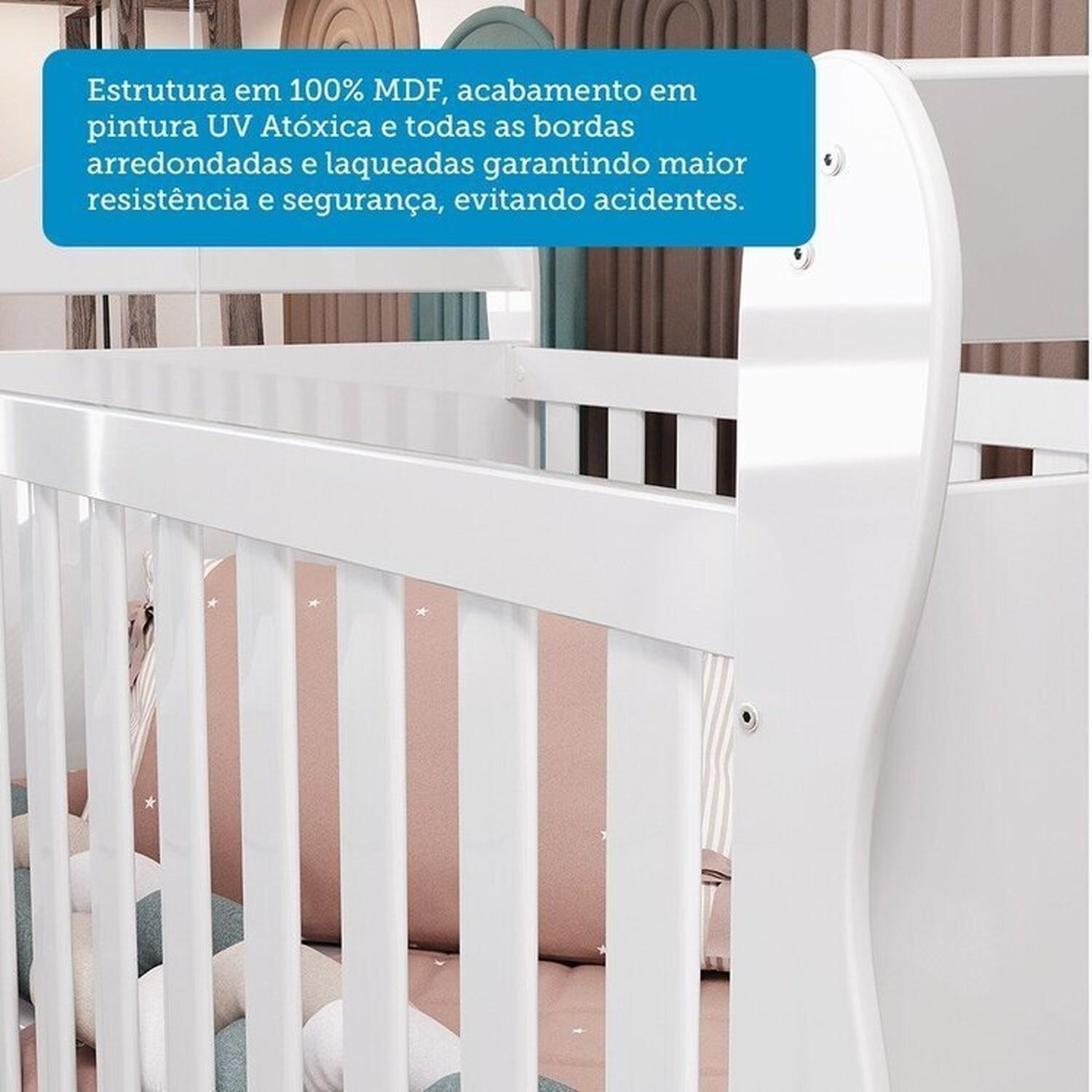 Encontraproduto.com.br - Quarto de Bebê com Guarda Roupa e Cômoda com Janelas e Berço Americano Nina 100% Mdf Espresso Móveis/ Branco Brilho