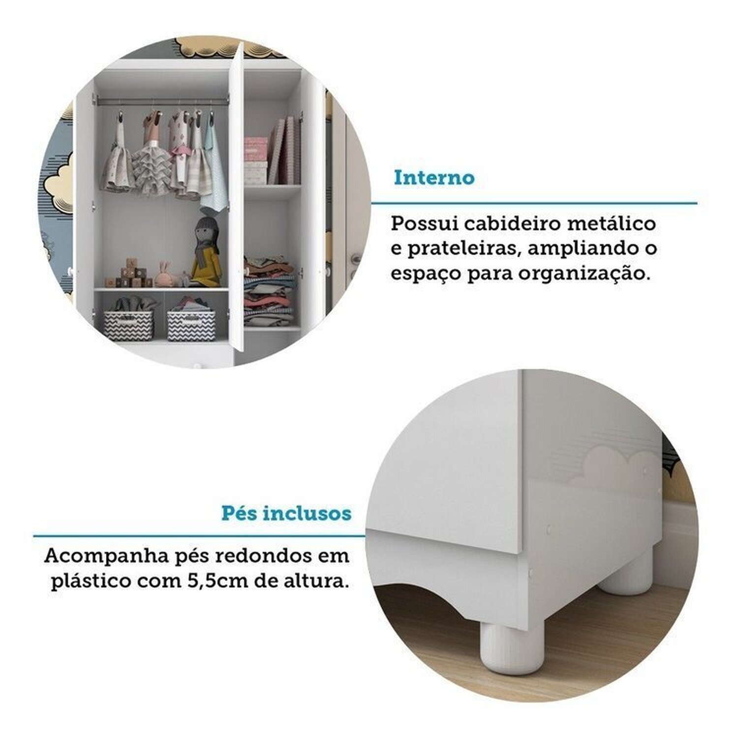 Encontraproduto.com.br - Quarto de Bebê com Guarda Roupa e Cômoda com Janelas e Berço Americano Nina 100% Mdf Espresso Móveis/ Branco Brilho