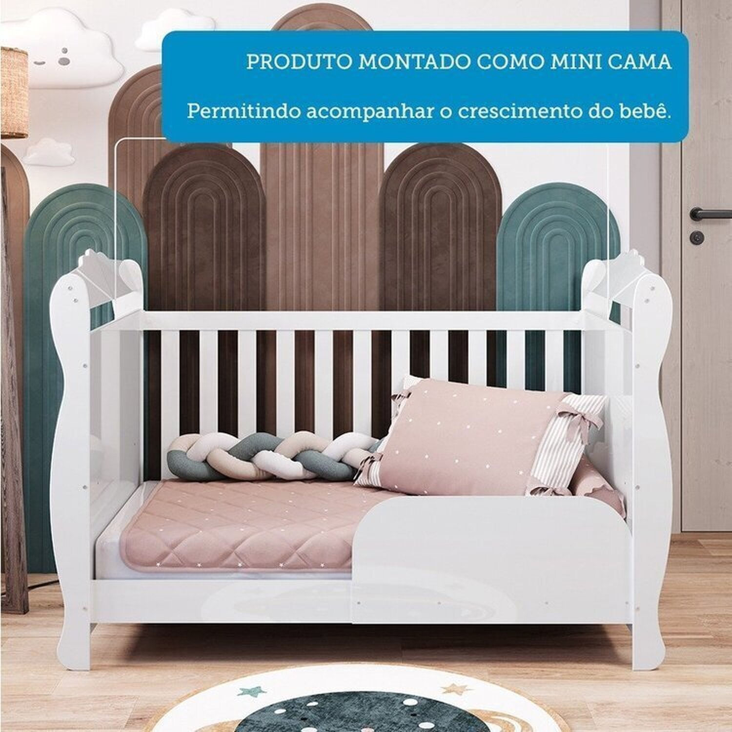 Encontraproduto.com.br - Quarto de Bebê Cômoda 1 Porta com Janelas e Berço Americano Nina 100% Mdf Espresso Móveis Branco Brilho