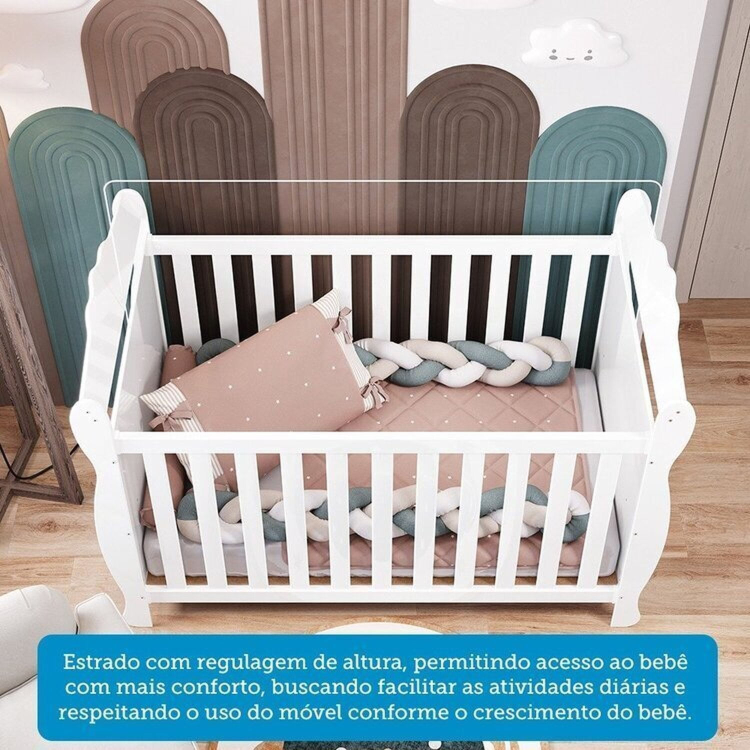 Encontraproduto.com.br - Quarto de Bebê Cômoda 1 Porta com Janelas e Berço Americano Nina 100% Mdf Espresso Móveis Branco Brilho