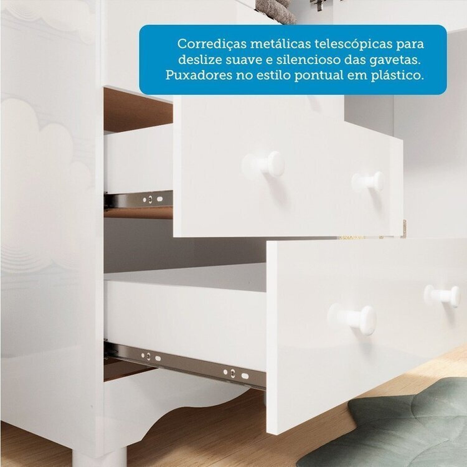 Encontraproduto.com.br - Quarto Infantil com Guarda Roupa 3 Portas e Cômoda 1 Porta com Janelas Mimo 100% Mdf Espresso Móveis Branco Brilho