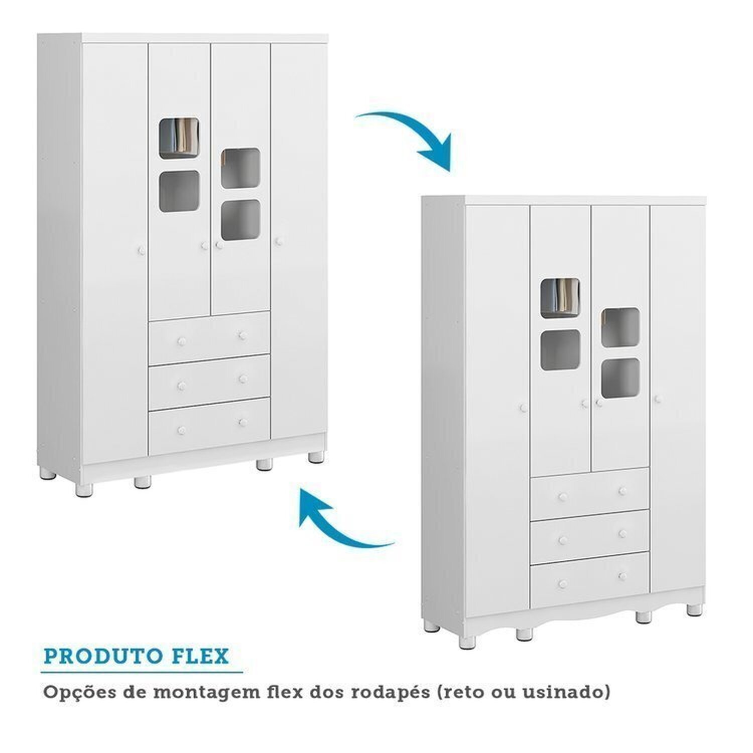 Encontraproduto.com.br - Quarto Infantil com Guarda Roupa 4 Portas e Cômoda 1 Porta com Janelas Mimo 100% Mdf Espresso Móveis Branco Brilho