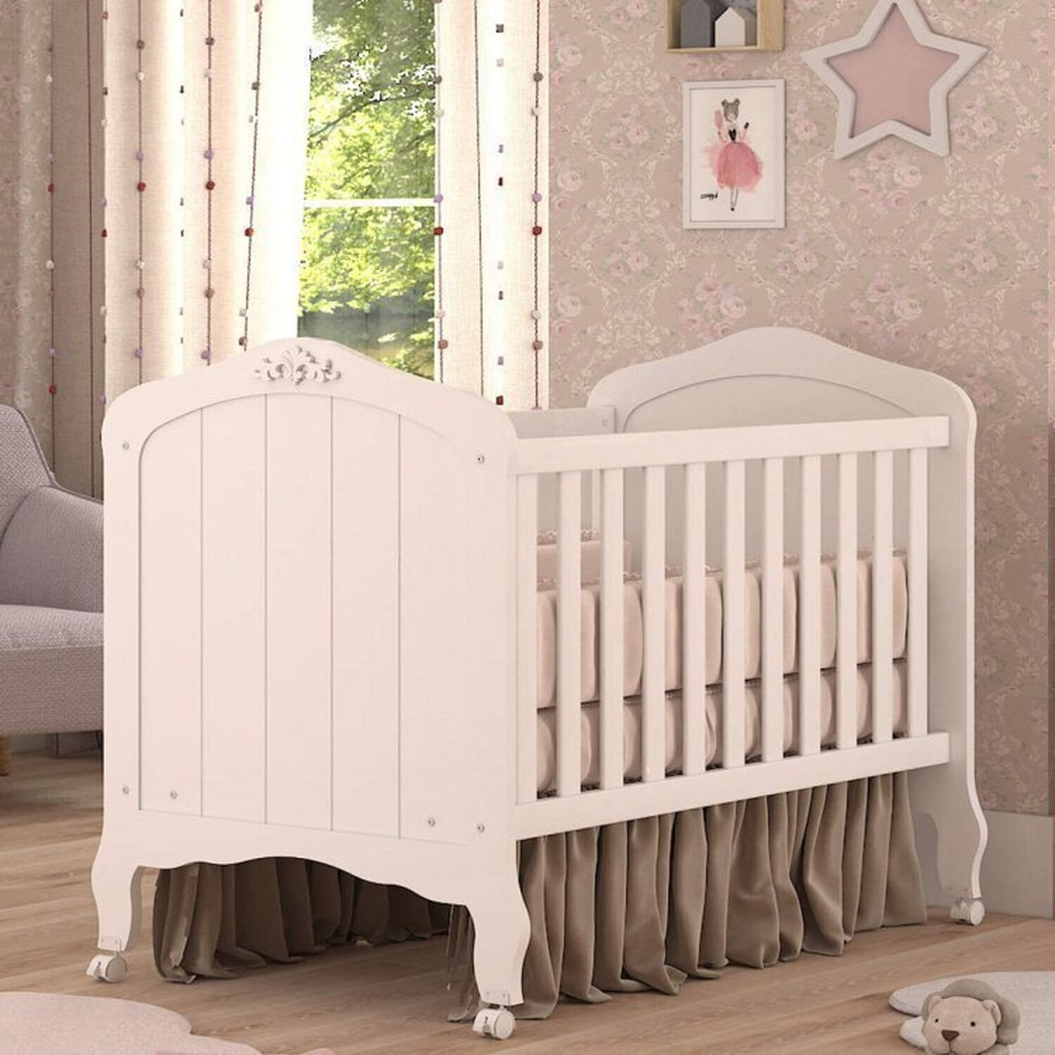 Encontraproduto.com.br - Quarto de Bebê 3 Peças com Berço e Cômoda 4 Gavetas e Guarda-roupa 4 Portas 4 Gavetas Aquarela Espre Branco