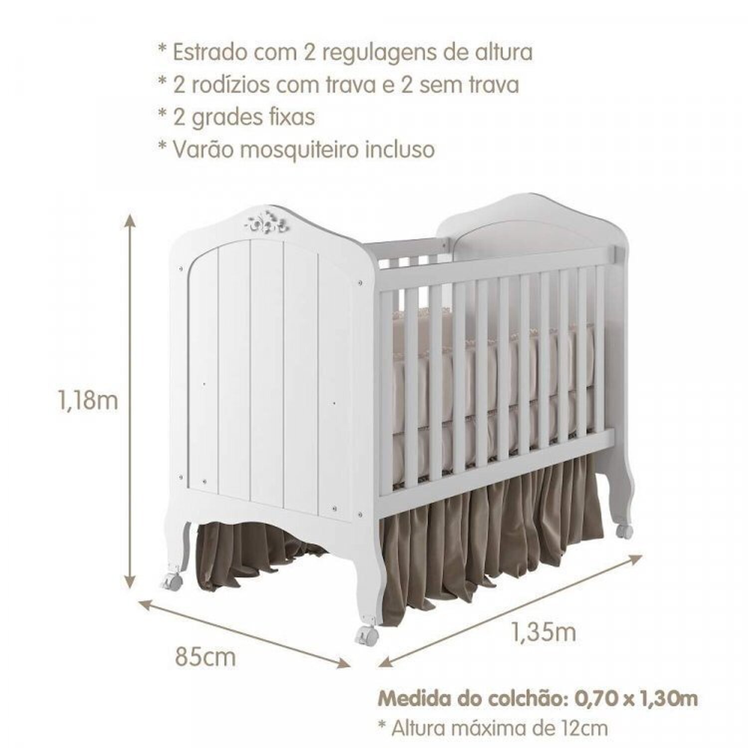 Encontraproduto.com.br - Quarto de Bebê 3 Peças com Berço e Cômoda 4 Gavetas e Guarda-roupa 4 Portas 4 Gavetas Aquarela Espre Branco