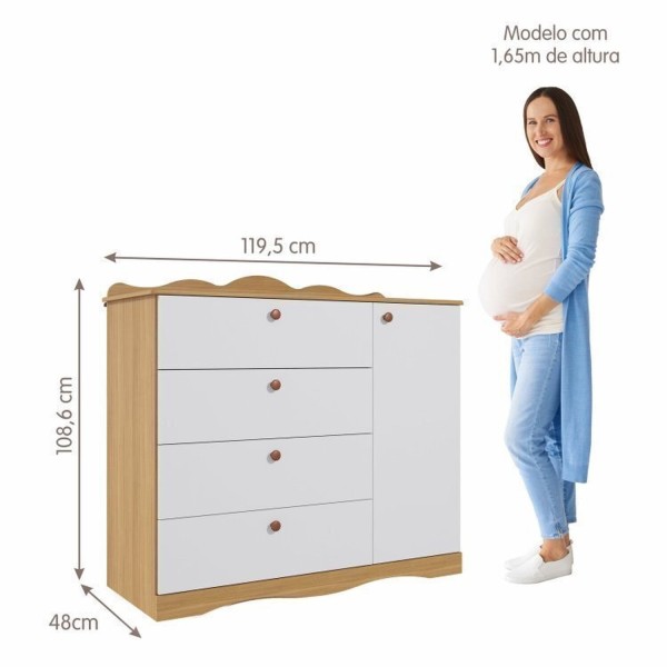 Encontraproduto.com.br - Quarto de Bebê 3 Peças com Berço e Cômoda 4 Gavetas e Guarda-roupa 4 Portas 4 Gavetas Aquarela Espre Nature/Branco