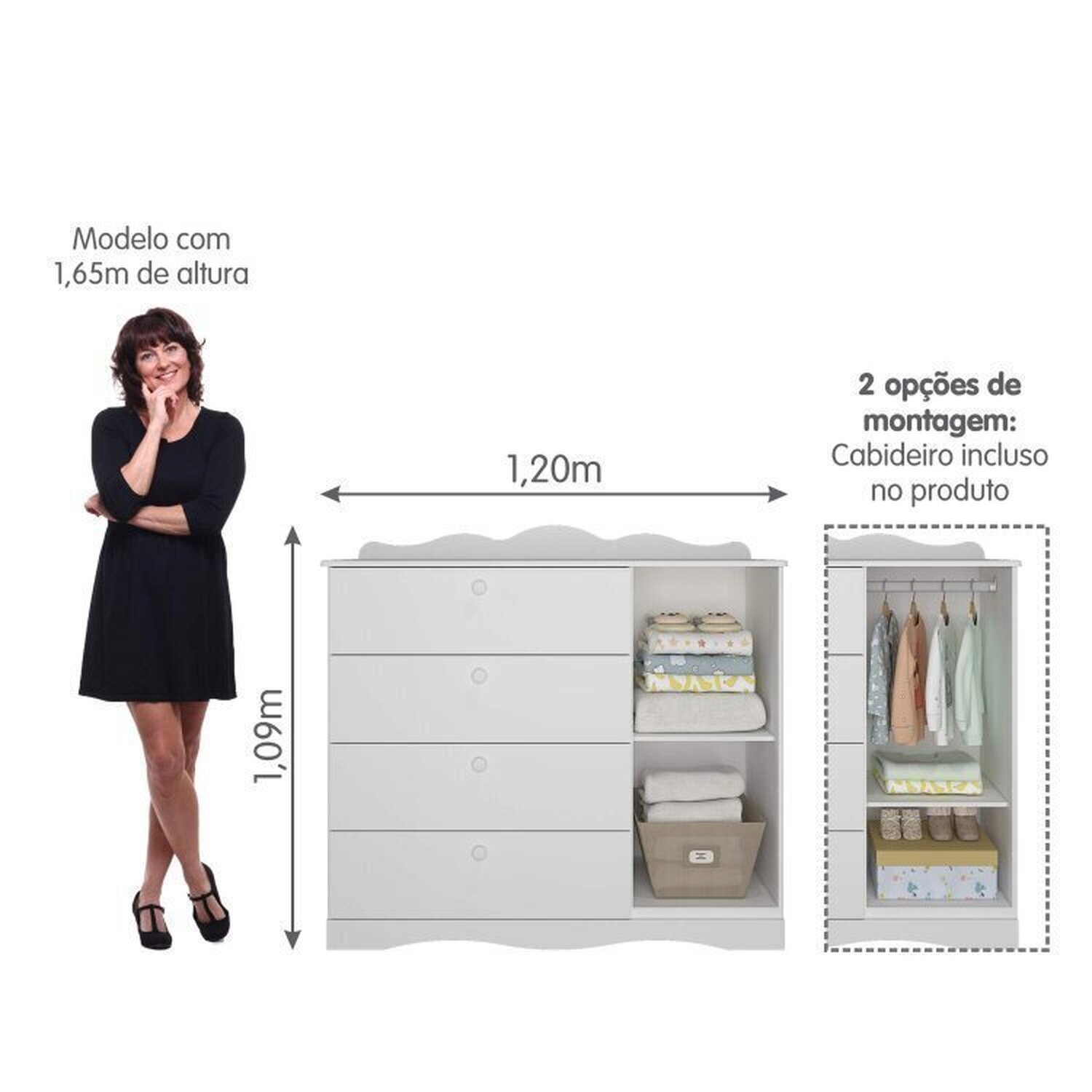 Encontraproduto.com.br - Quarto de Bebê 2 Peças com Berço Cômoda 4 Gavetas Espresso Móveis Branco