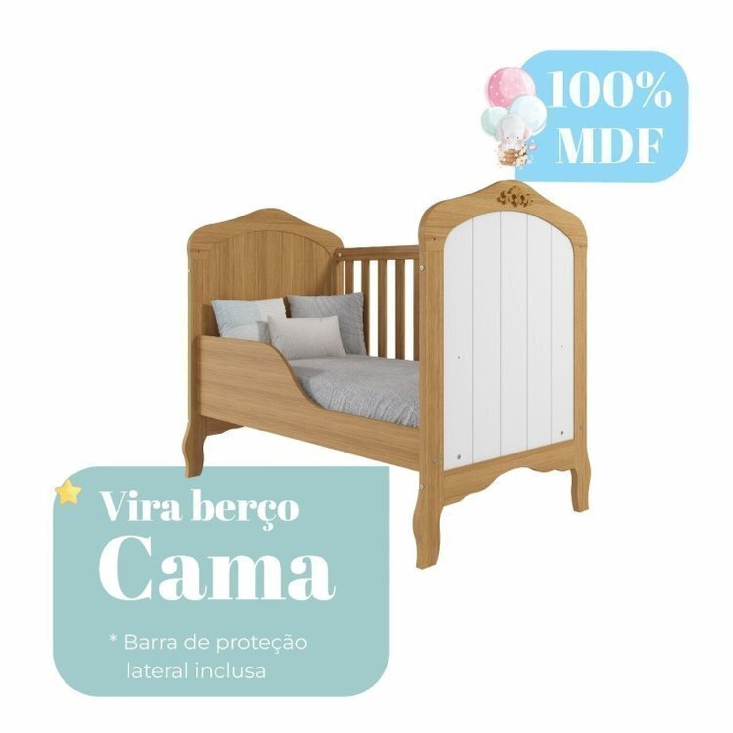 Encontraproduto.com.br - Quarto de Bebê 2 Peças com Berço e Guarda-roupa 4 Portas 4 Gavetas Aquarela Espresso Móveis Nature/Branco