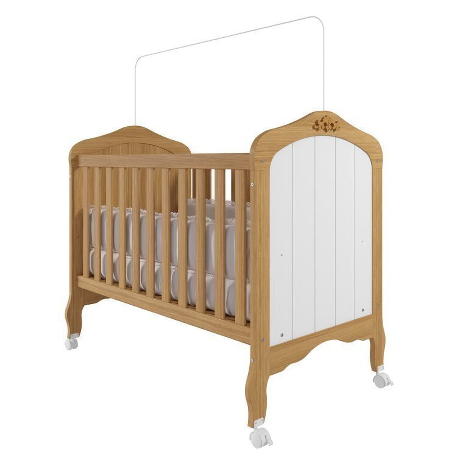 Encontraproduto.com.br - Quarto de Bebê 2 Peças com Berço e Guarda-roupa 4 Portas 4 Gavetas Aquarela Espresso Móveis Nature/Branco