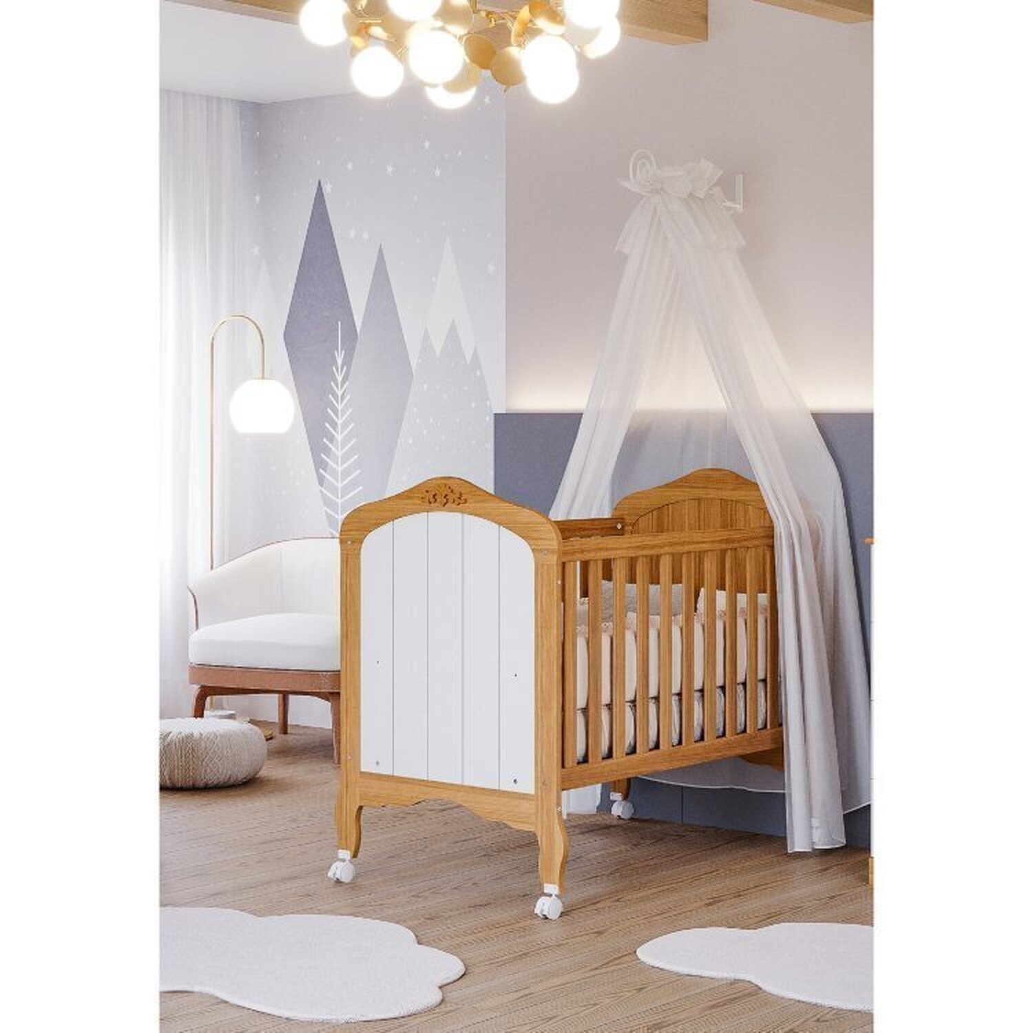 Encontraproduto.com.br - Quarto de Bebê 2 Peças com Berço e Guarda-roupa 4 Portas 4 Gavetas Aquarela Espresso Móveis Nature/Branco