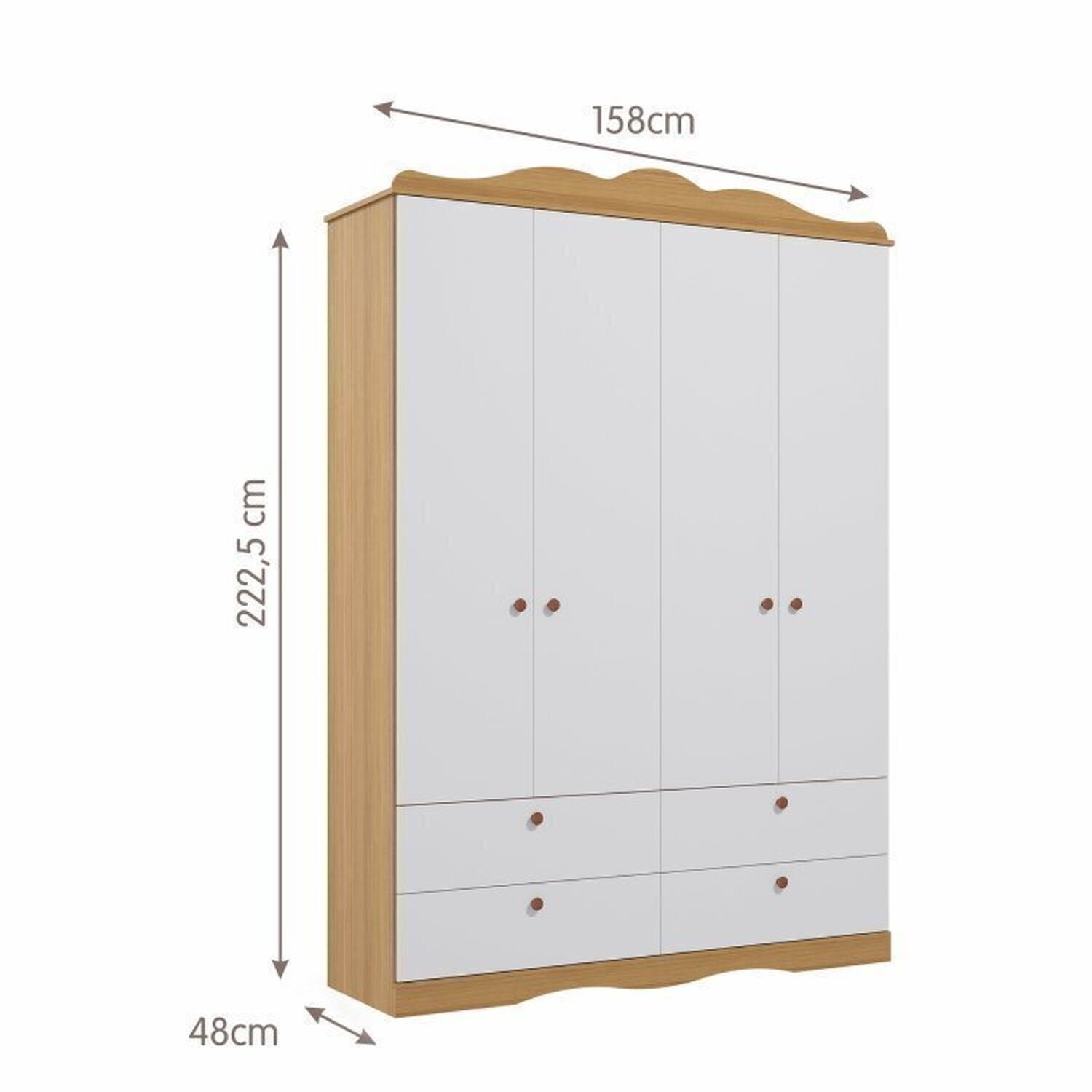 Encontraproduto.com.br - Quarto de Bebê 2 Peças com Berço e Guarda-roupa 4 Portas 4 Gavetas Aquarela Espresso Móveis Nature/Branco