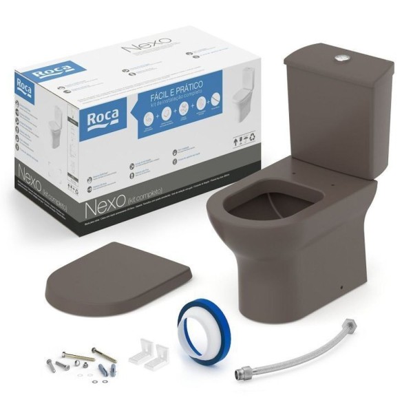 Encontraproduto.com.br - Kit 5 Vaso Sanitários Com Caixa Acoplada E Assento Soft Close Nexo Roca Café Fosco