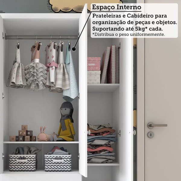 Encontraproduto.com.br - Quarto de Bebê Completo com Guarda-roupa 3 Portas e Cômoda e Berço Nina 100% Mdf Espresso Móveis Branco Brilho
