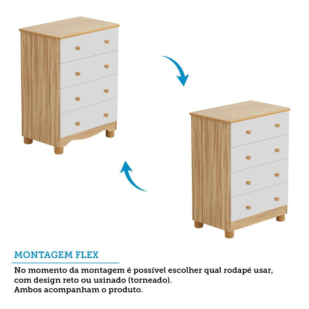 Encontraproduto.com.br - Quarto de Bebê Completo com Guarda-roupa 3 Portas e Cômoda e Berço Nina 100% Mdf Espresso Móveis Branco Brilho/Amêndoa
