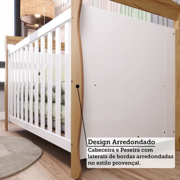 Encontraproduto.com.br - Quarto de Bebê Completo com Guarda-roupa 3 Portas e Cômoda e Berço Nina 100% Mdf Espresso Móveis Branco Brilho/Amêndoa