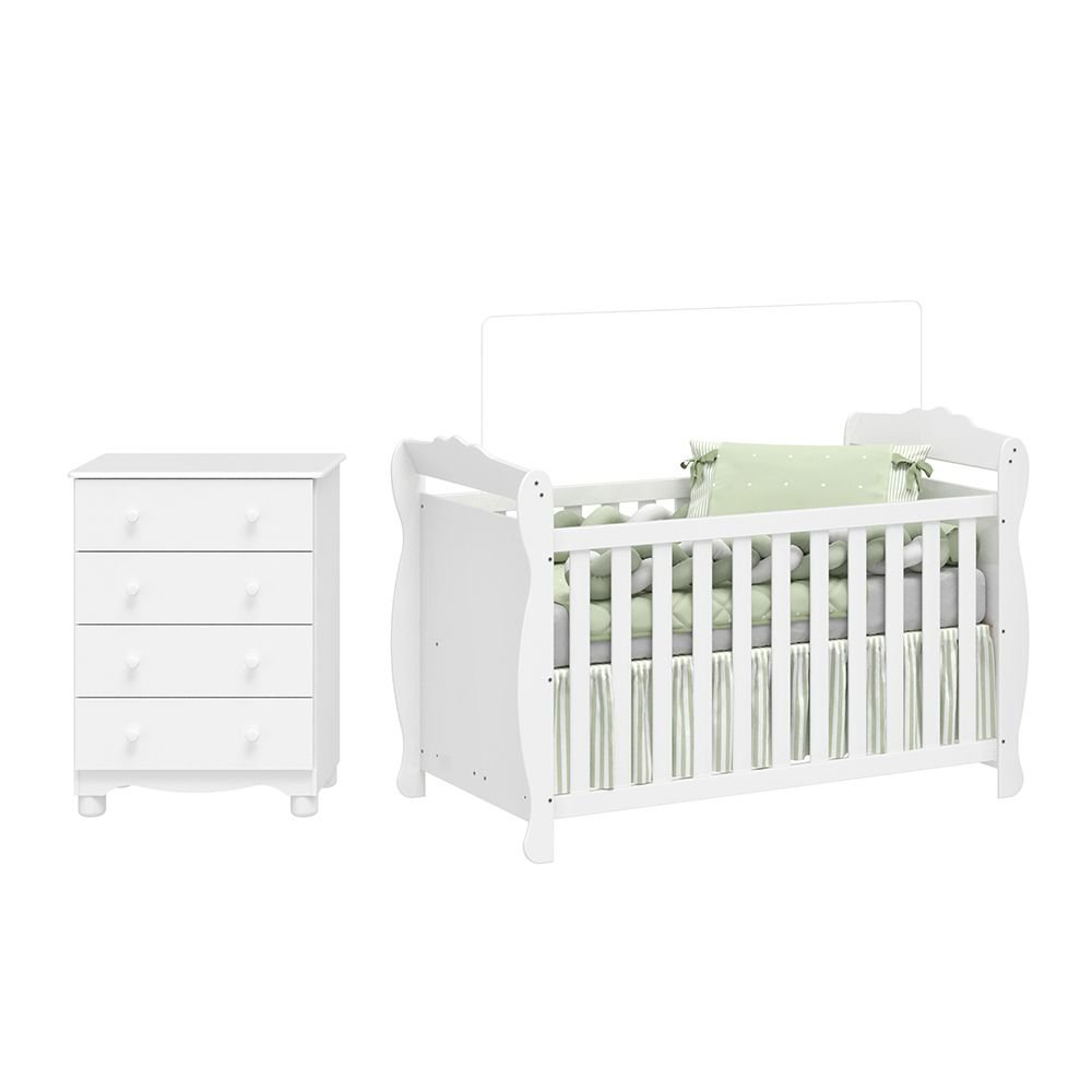 Encontraproduto.com.br - Quarto de Bebê com Cômoda 4 Gavetase Berço Americano Nina 100% Mdf Espresso Móveis Branco Brilho