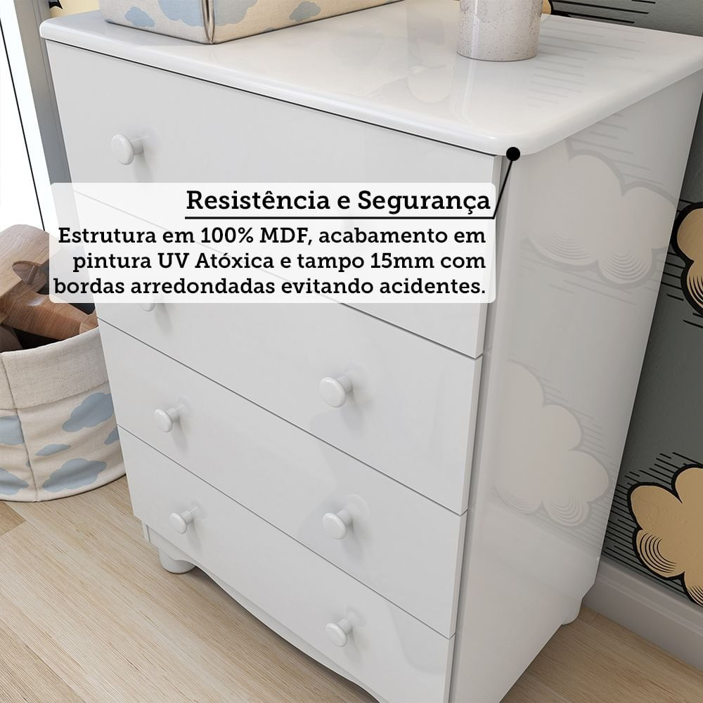Encontraproduto.com.br - Quarto de Bebê com Cômoda 4 Gavetase Berço Americano Nina 100% Mdf Espresso Móveis Branco Brilho