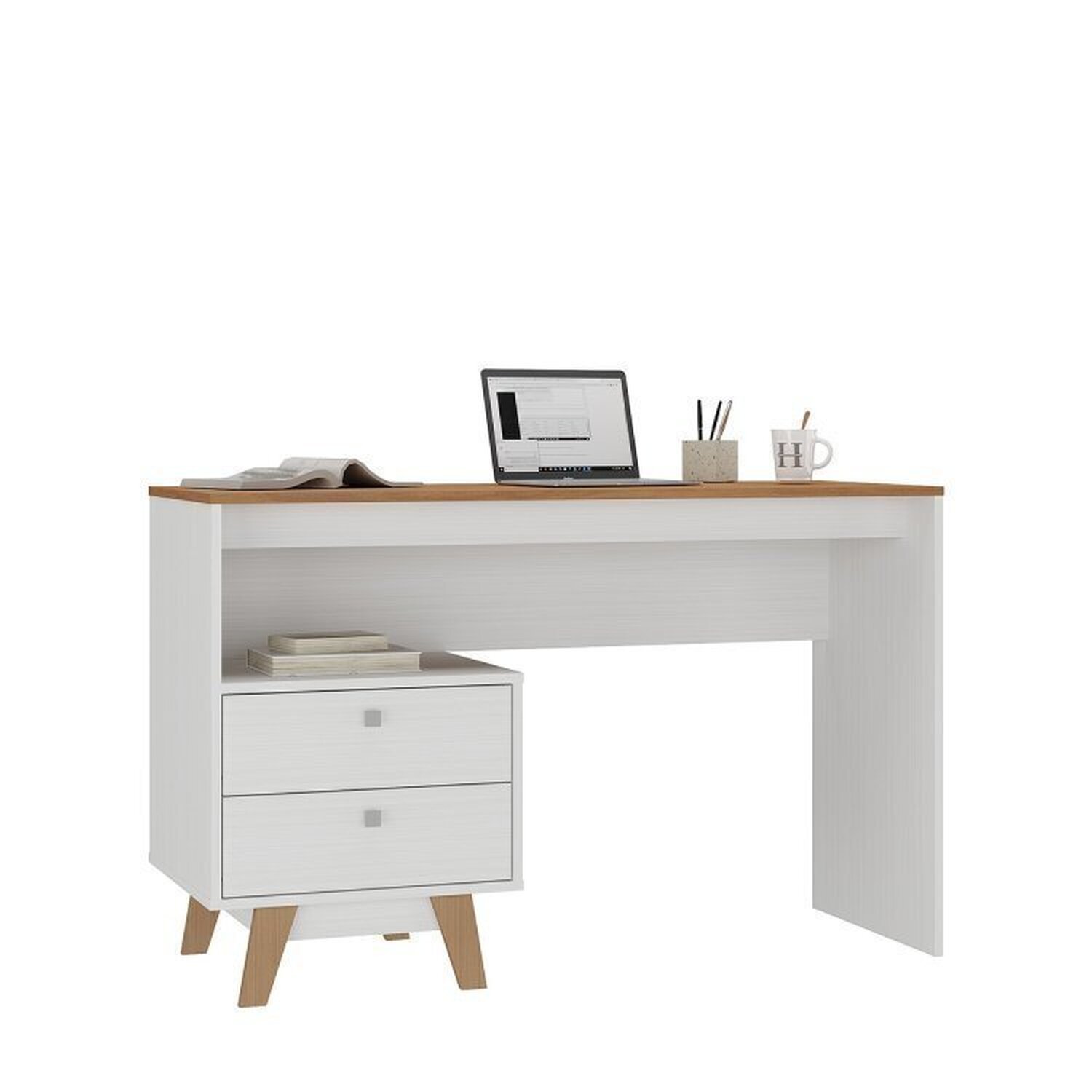 Encontraproduto.com.br - Quarto Juvenil completo Zest com Beliche e Escrivaninha 2 Gavetas Branco/Nogal
