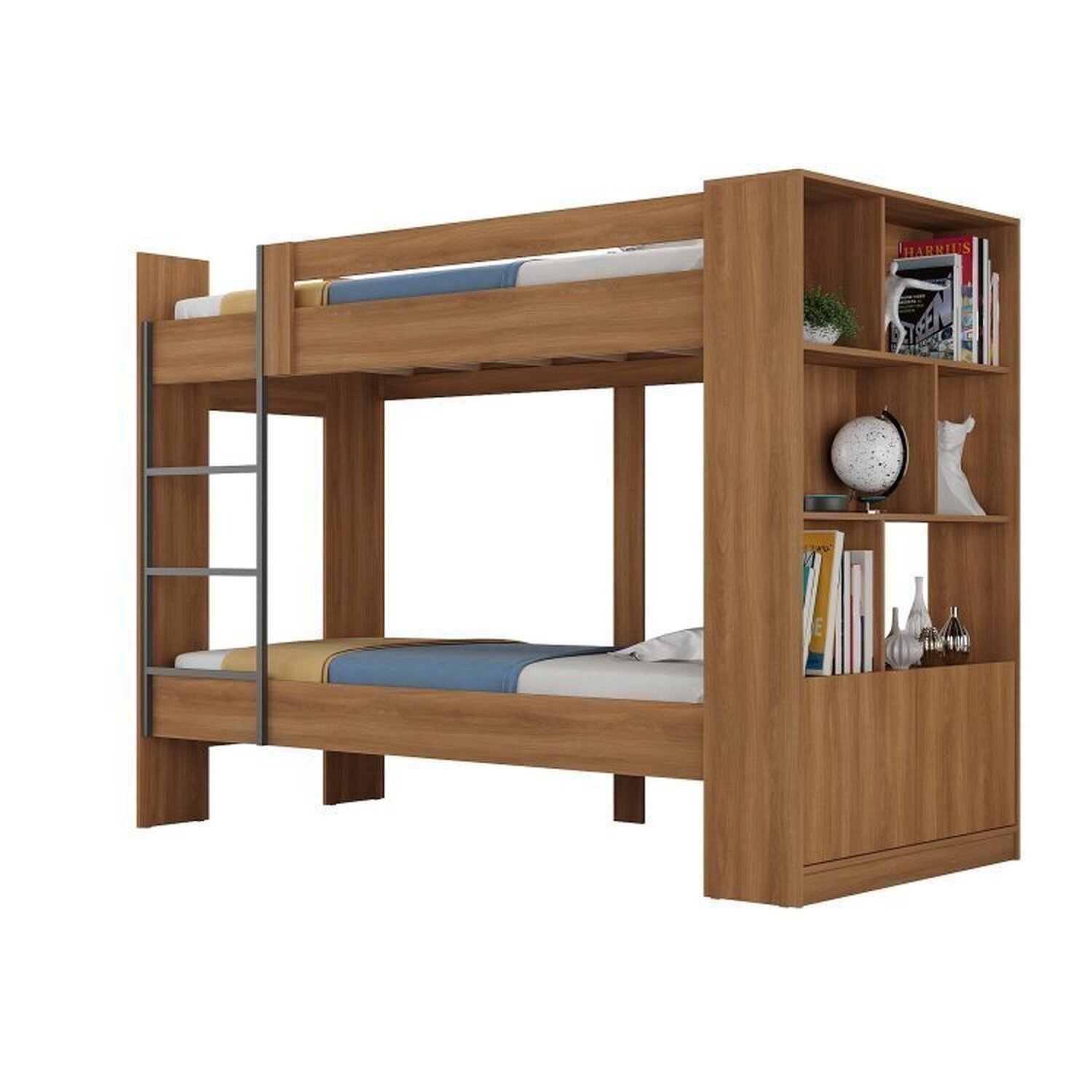Encontraproduto.com.br - Quarto Juvenil completo Zest com Beliche e Escrivaninha 2 Gavetas Nogal