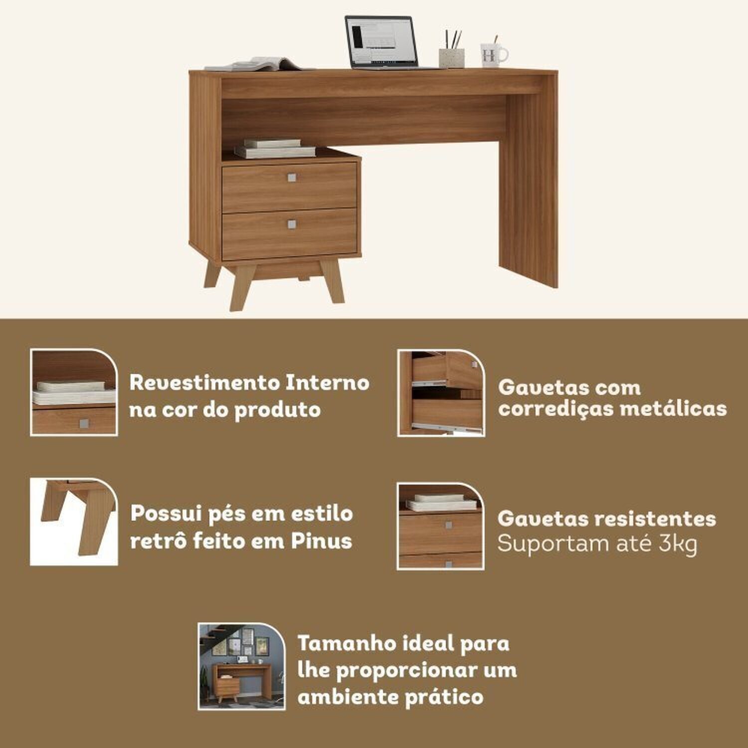 Encontraproduto.com.br - Quarto Juvenil completo Zest com Beliche e Escrivaninha 2 Gavetas Nogal