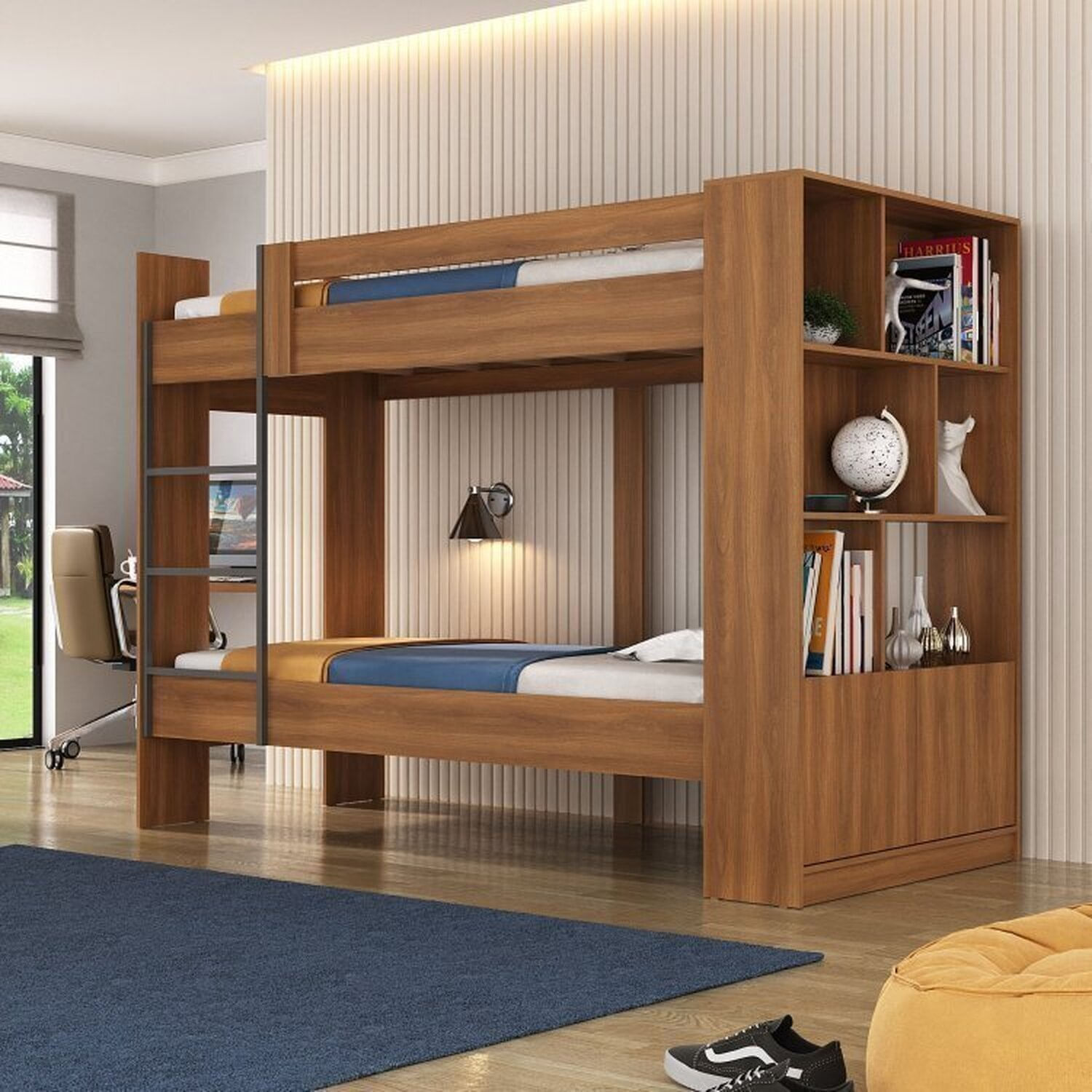 Encontraproduto.com.br - Quarto Juvenil completo Zest com Beliche e Escrivaninha 2 Gavetas Nogal