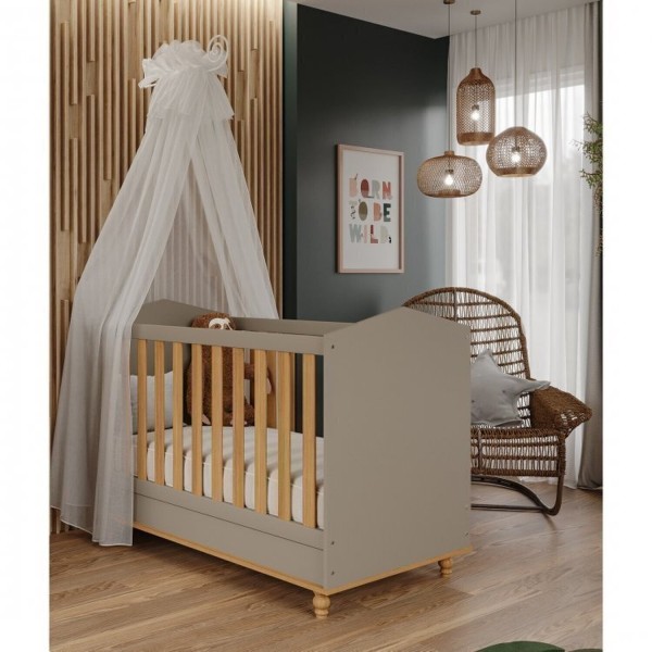Encontraproduto.com.br - Quarto de Bebê Berço e Cômoda 3 Gavetas 1 Porta e Guarda-Roupa 4 Portas 4 Gavetas Happy Espresso Móveis Fendi/Nature