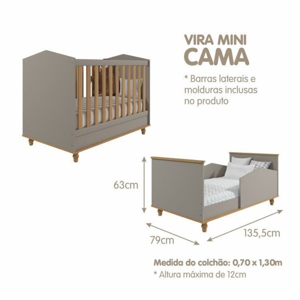 Encontraproduto.com.br - Quarto de Bebê Berço e Cômoda 3 Gavetas 1 Porta e Guarda-Roupa 4 Portas 4 Gavetas Happy Espresso Móveis Fendi/Nature