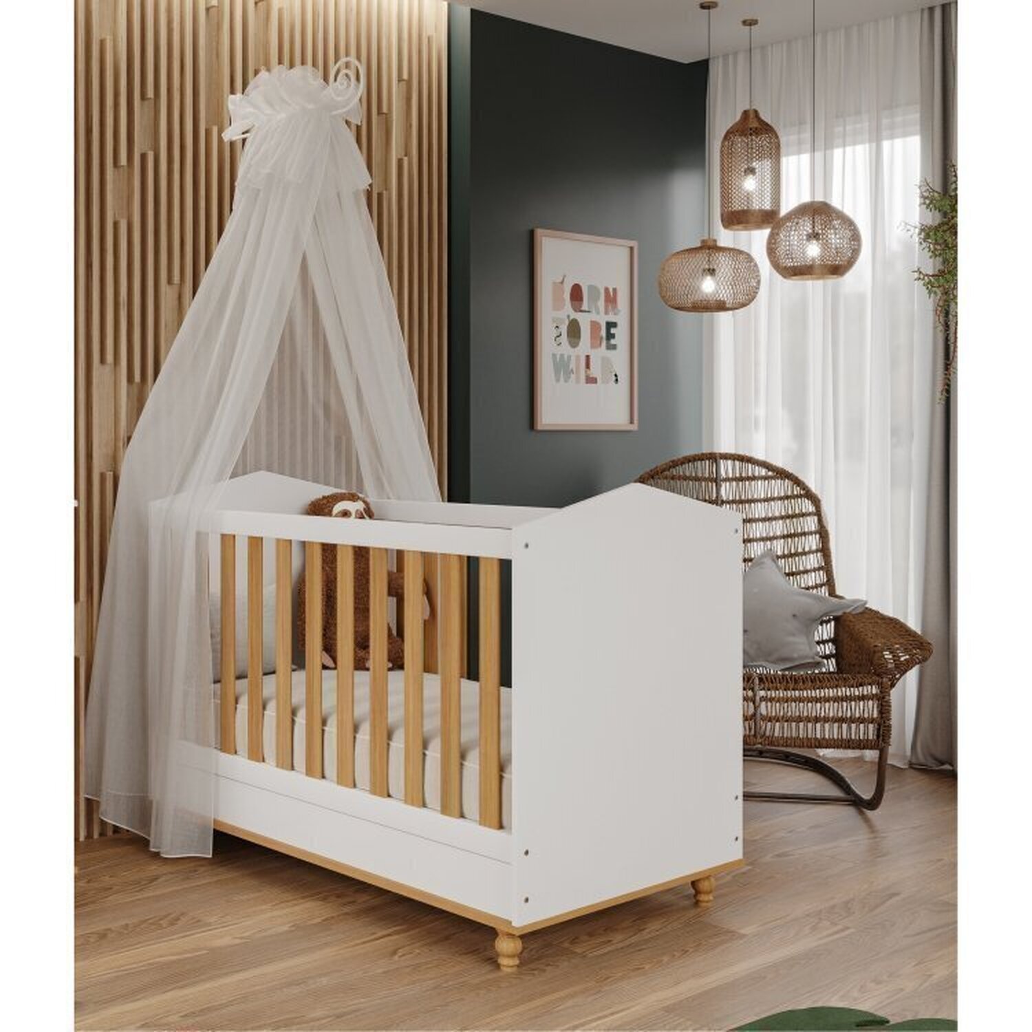 Encontraproduto.com.br - Quarto de Bebê Berço e Cômoda 3 Gavetas 1 Porta e Guarda-Roupa 4 Portas 4 Gavetas Happy Espresso Móveis Branco