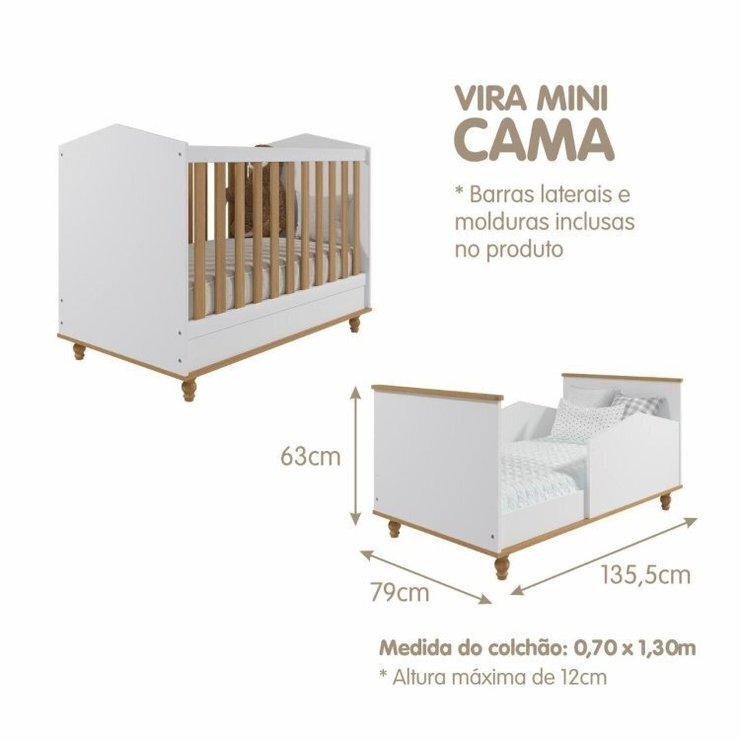 Encontraproduto.com.br - Quarto de Bebê Berço e Cômoda 3 Gavetas 1 Porta e Guarda-Roupa 4 Portas 4 Gavetas Happy Espresso Móveis Branco