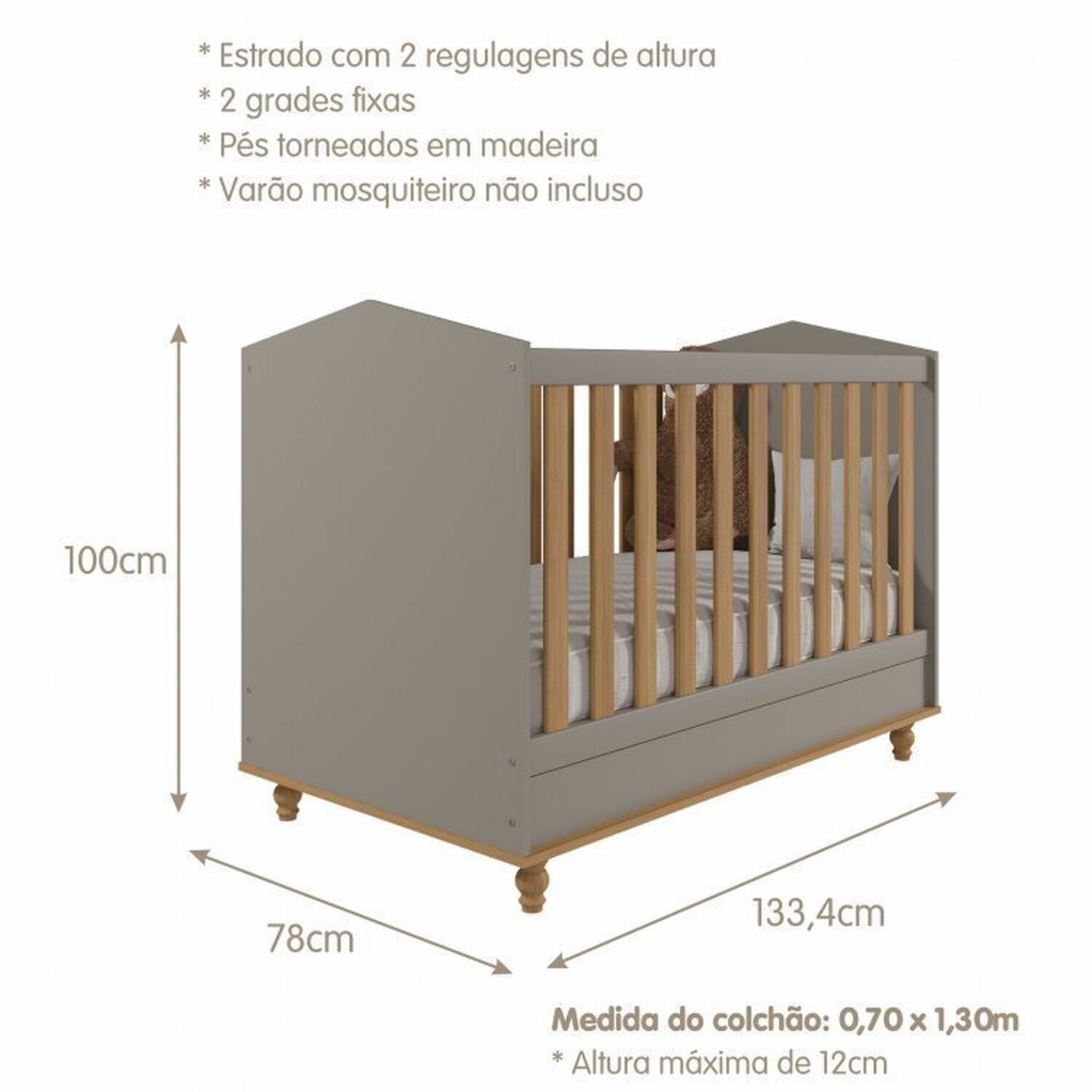 Encontraproduto.com.br - Quarto de Bebê Berço e Cômoda 3 Gavetas e Guarda-Roupa 4 Portas 4 Gavetas Happy Espresso Móveis Fendi/Nature