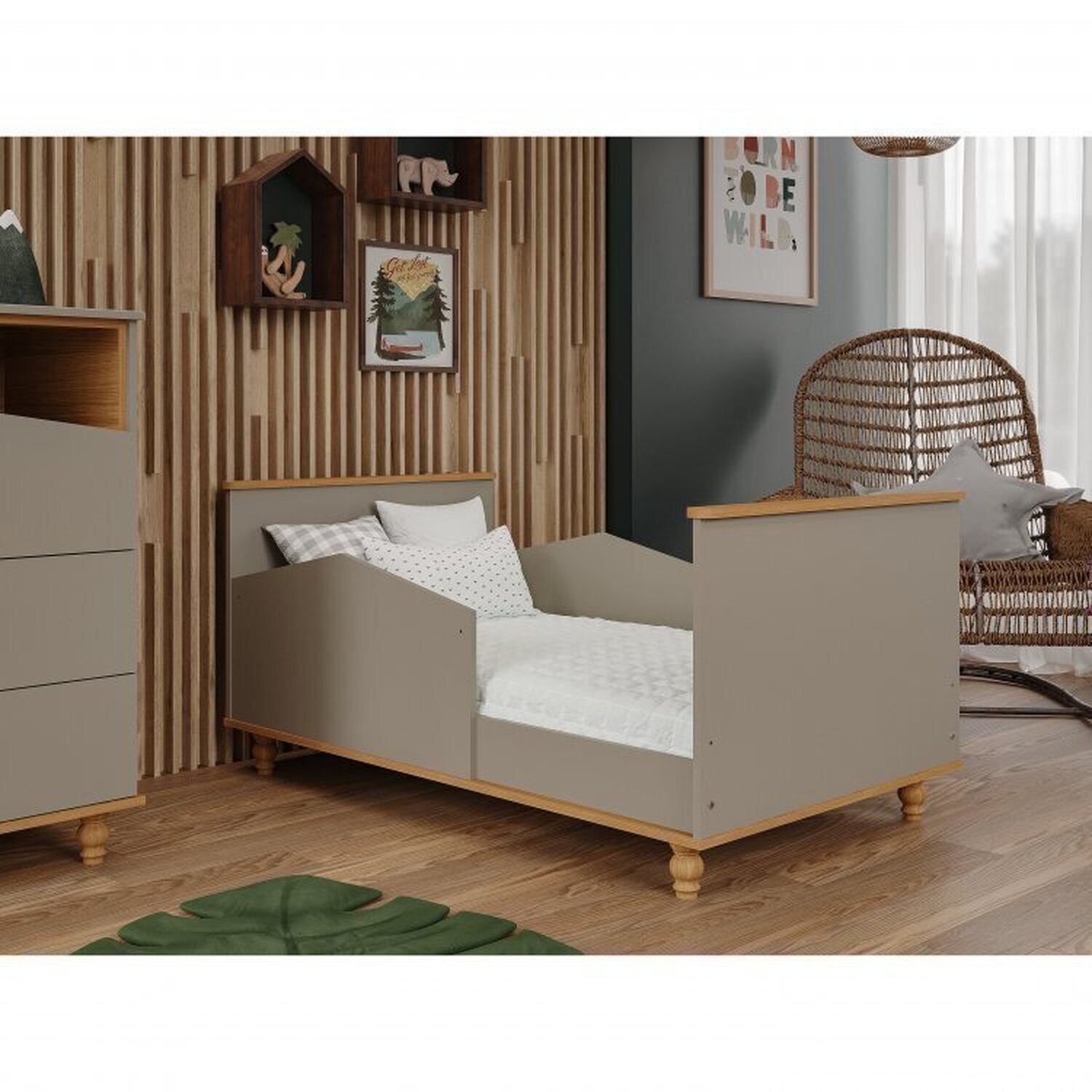 Encontraproduto.com.br - Quarto de Bebê Berço e Cômoda 3 Gavetas e Guarda-Roupa 4 Portas 4 Gavetas Happy Espresso Móveis Fendi/Nature