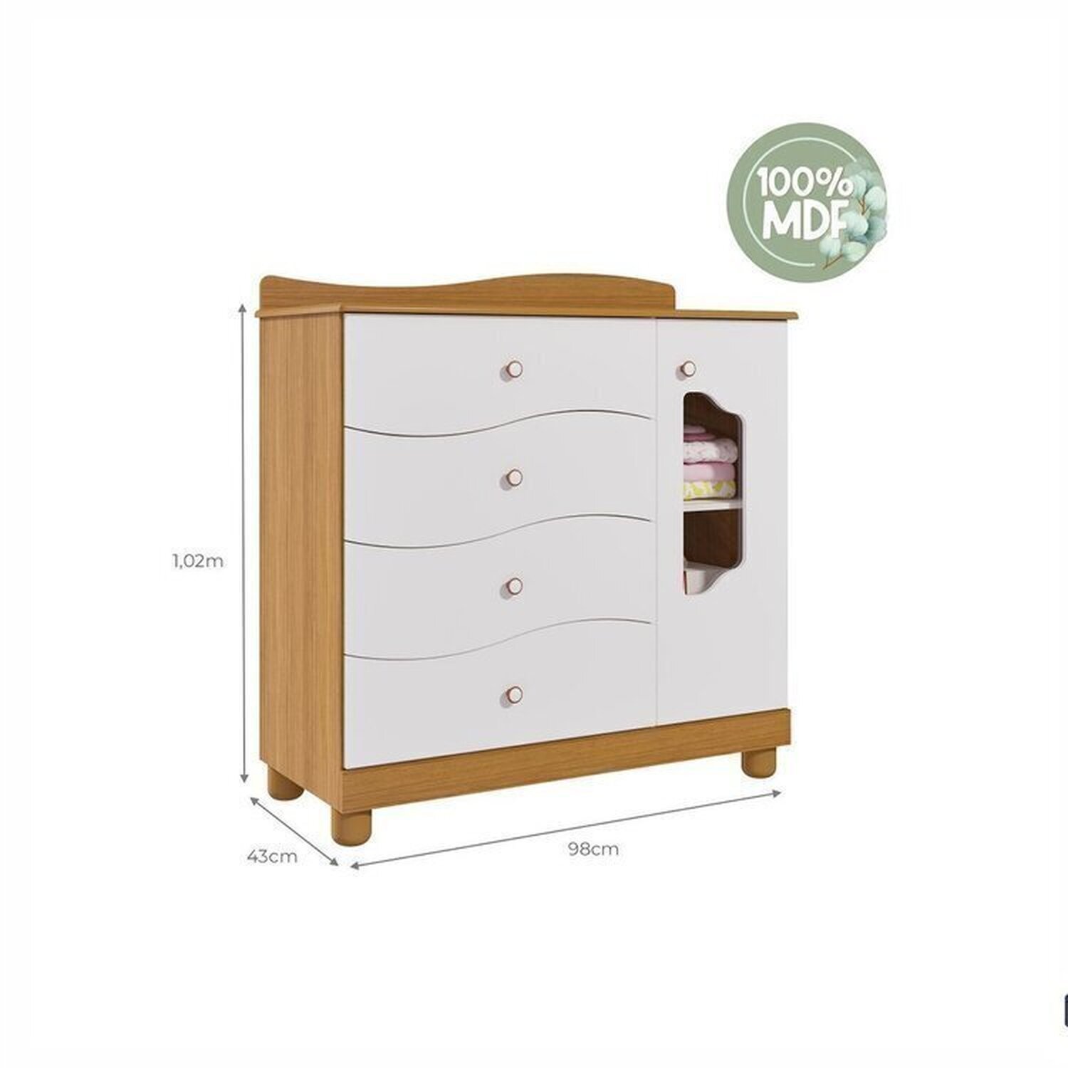 Encontraproduto.com.br - Quarto de Bebê Berço, Cômoda 4 Gavetas, Guarda-roupa 4 Portas 3 Gavetas Soninho Espresso Móveis Nature/Branco