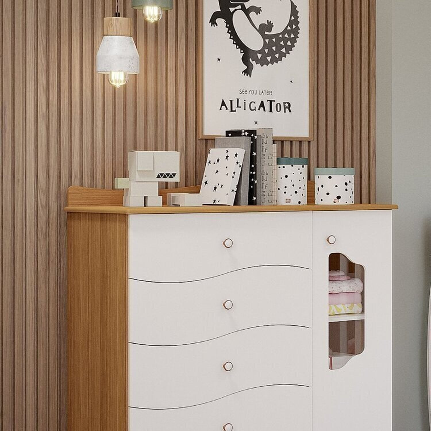 Encontraproduto.com.br - Quarto de Bebê Berço, Cômoda 4 Gavetas, Guarda-roupa 4 Portas 3 Gavetas Soninho Espresso Móveis Nature/Branco