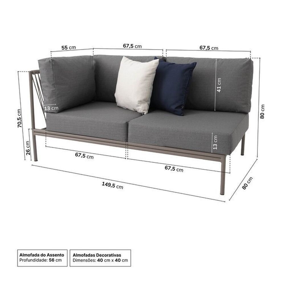 Encontraproduto.com.br - Conjunto Jardim E Varanda 1 Chaise 1 Sofá 1 Puff 1 Mesa Lateral Refúgio Cabecasa Champanhe Cinza
