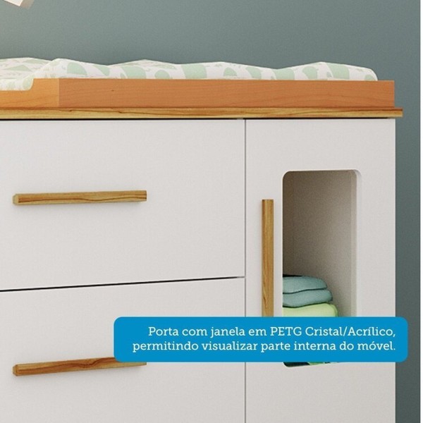 Encontraproduto.com.br - Quarto de Bebê Completo Guarda-roupa e Cômoda com Janelas e Berço 100% Mdf Liam Espresso Móveis Branco Brilho/Amêndoa