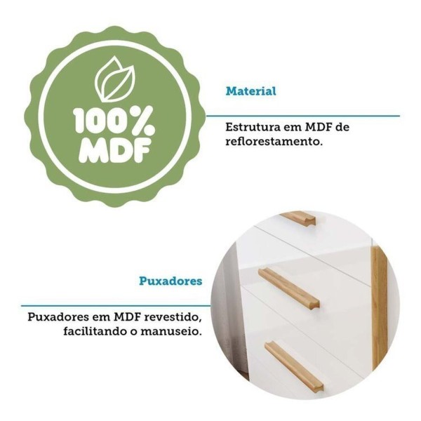 Encontraproduto.com.br - Quarto de Bebê Completo Guarda-roupa e Cômoda com Janelas e Berço 100% Mdf Liam Espresso Móveis Branco Brilho/Amêndoa