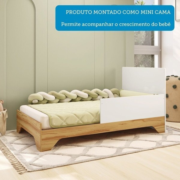Encontraproduto.com.br - Quarto de Bebê Completo Guarda-roupa e Cômoda e Berço Minicama 100% Mdf Liam Espresso Móveis Branco Brilho/Amêndoa