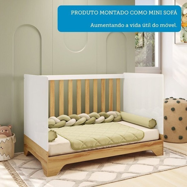 Encontraproduto.com.br - Quarto de Bebê Completo Guarda-roupa e Cômoda e Berço Minicama 100% Mdf Liam Espresso Móveis Branco Brilho/Amêndoa