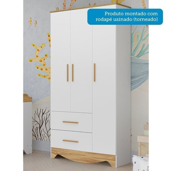 Encontraproduto.com.br - Quarto de Bebê Completo Guarda-roupa e Cômoda e Berço Minicama 100% Mdf Liam Espresso Móveis Branco Brilho/Amêndoa