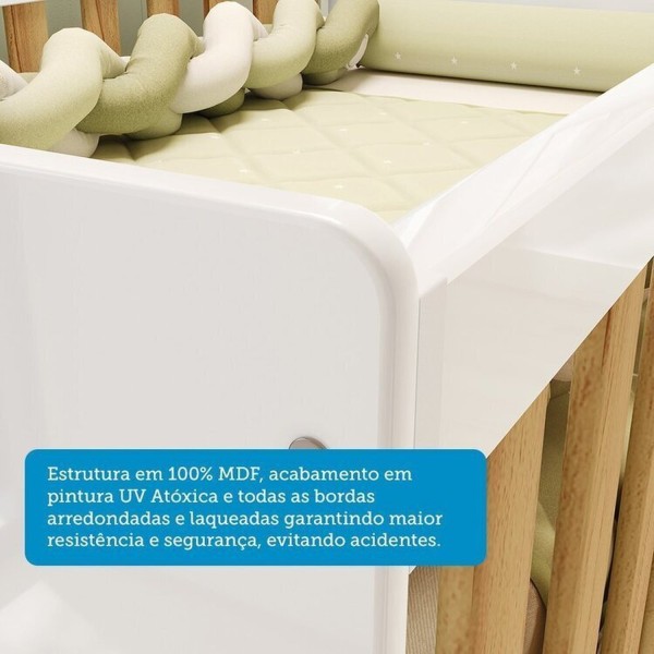 Encontraproduto.com.br - Quarto de Bebê Completo Guarda-roupa e Cômoda e Berço Minicama 100% Mdf Liam Espresso Móveis Branco Brilho/Amêndoa