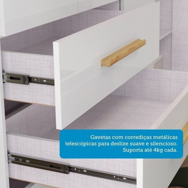 Encontraproduto.com.br - Quarto de Bebê Completo Guarda-roupa e Cômoda e Berço Minicama 100% Mdf Liam Espresso Móveis Branco Brilho/Amêndoa